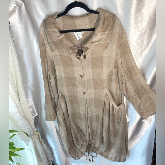 Dorman Dresses & Skirts - Natural Plaid Check Lagenlook Tunic Dress Size Large Drawstring Button Front